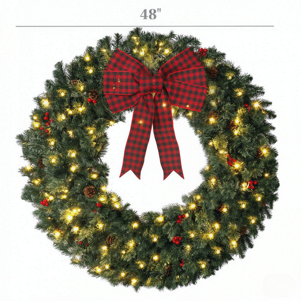 48 Inch Prelit Crestwood Spruce Christmas Wreath with Bow