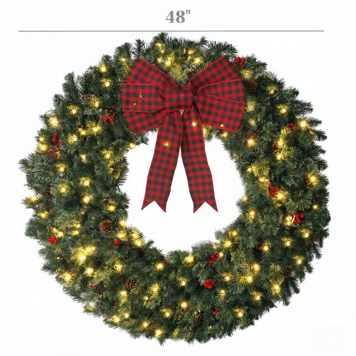 48 Inch Prelit Crestwood Spruce Christmas Wreath with Bow