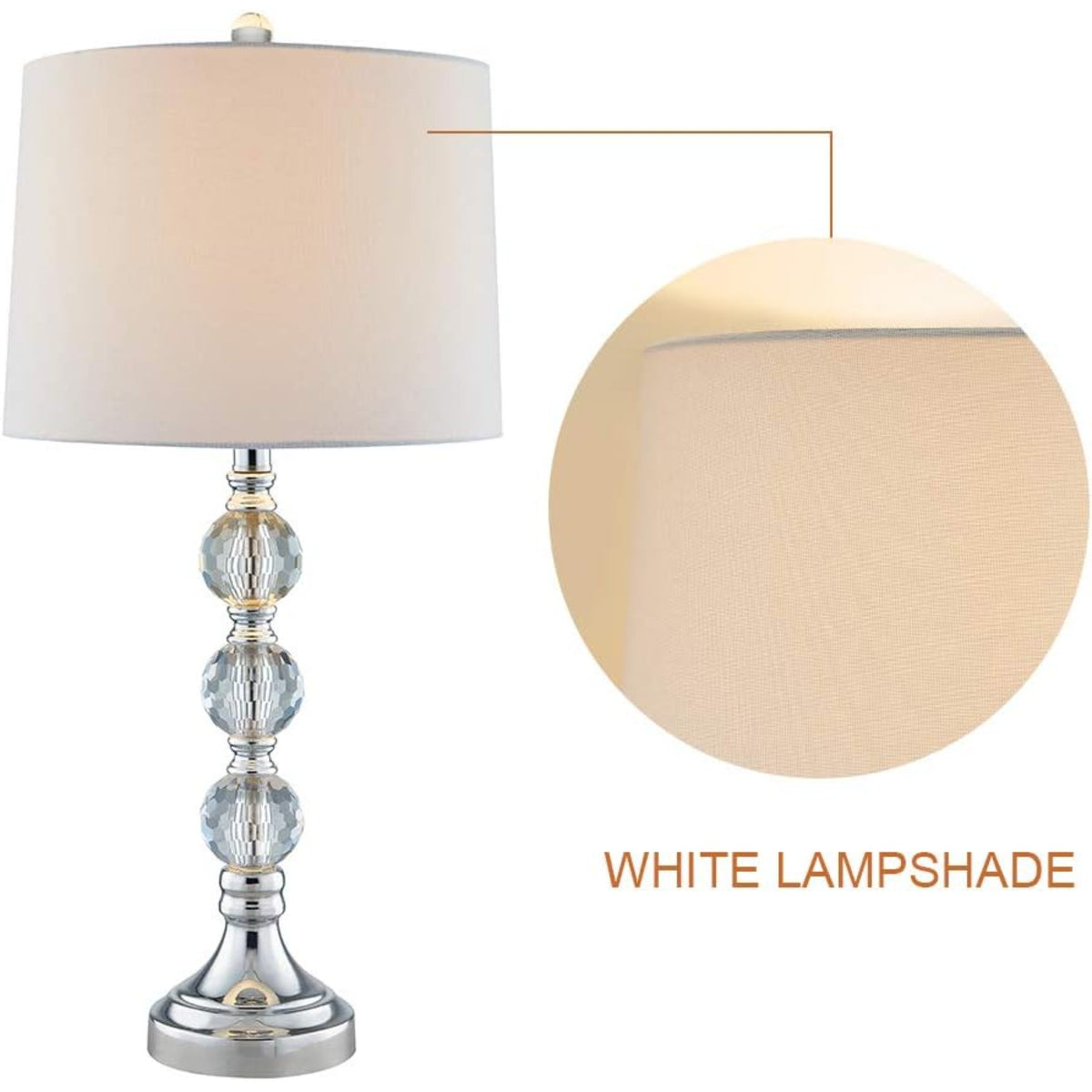 27.5-Inch Crystal Table Lamps Set of 2, 3-Way Dimmable, Nickel