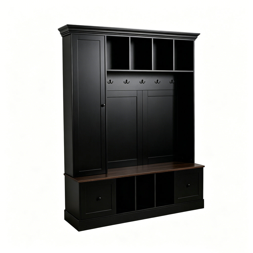 Vibe Haus 62.2''W Farmhouse Hall Tree with Shoe Storage Bench