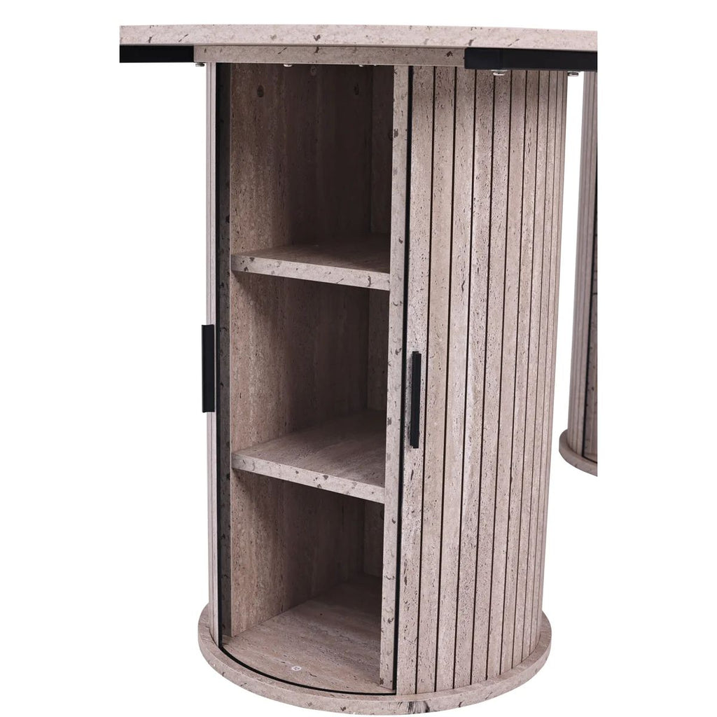 71" Oval Dining Table for 8, Modern Fluted Pedestal Dining Room Table with Sliding Door Storage Cabinet