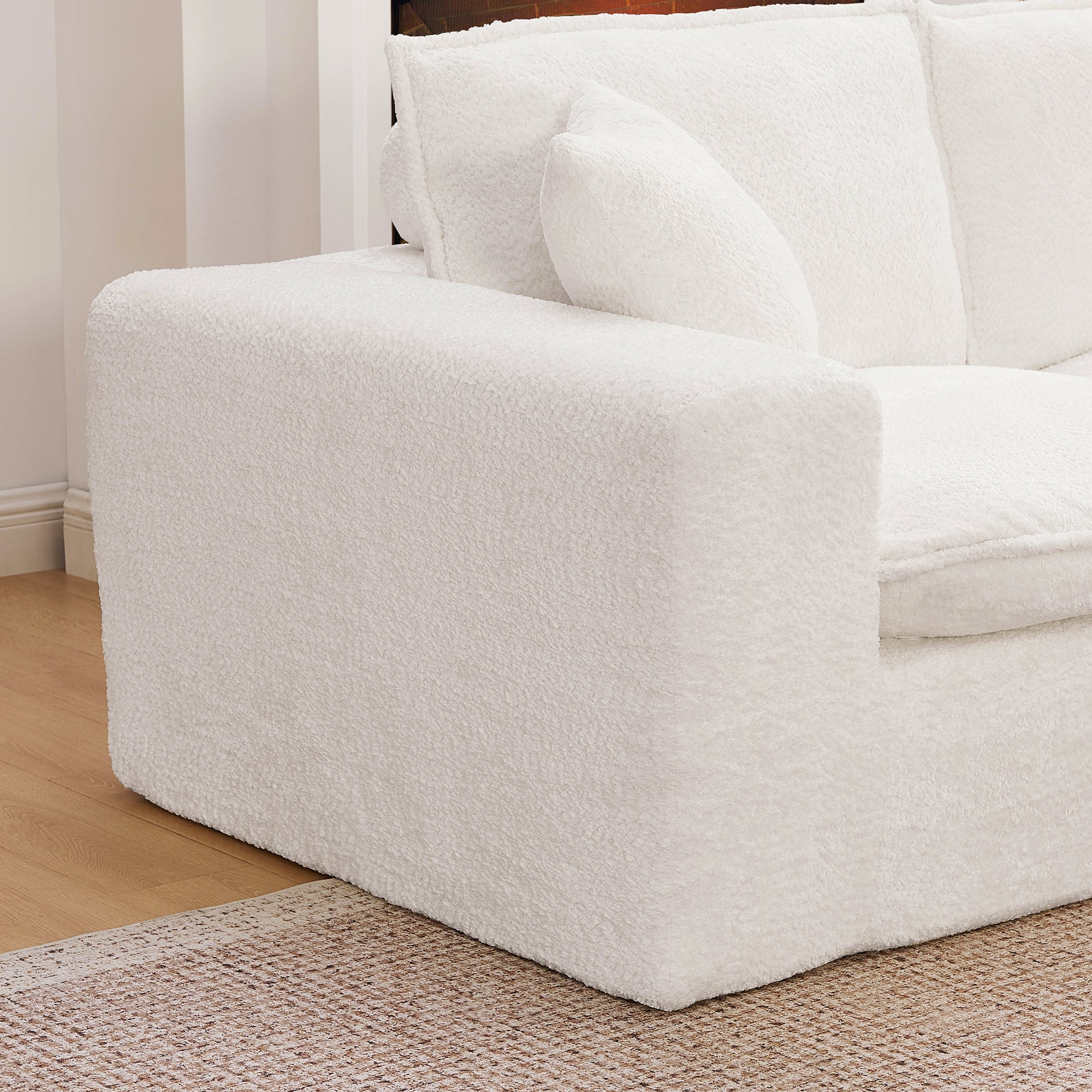 107'' Modern Boucle L-shaped Sectional Sofa with Moveable Ottoman