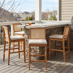 Kirkby Outdoor Barstool with Cushion, Teak Finish Wood