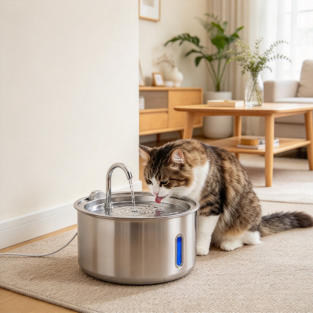 Large Capacity Stainless Steel Cat Water Fountain, 4-Stage Filtration, Silver