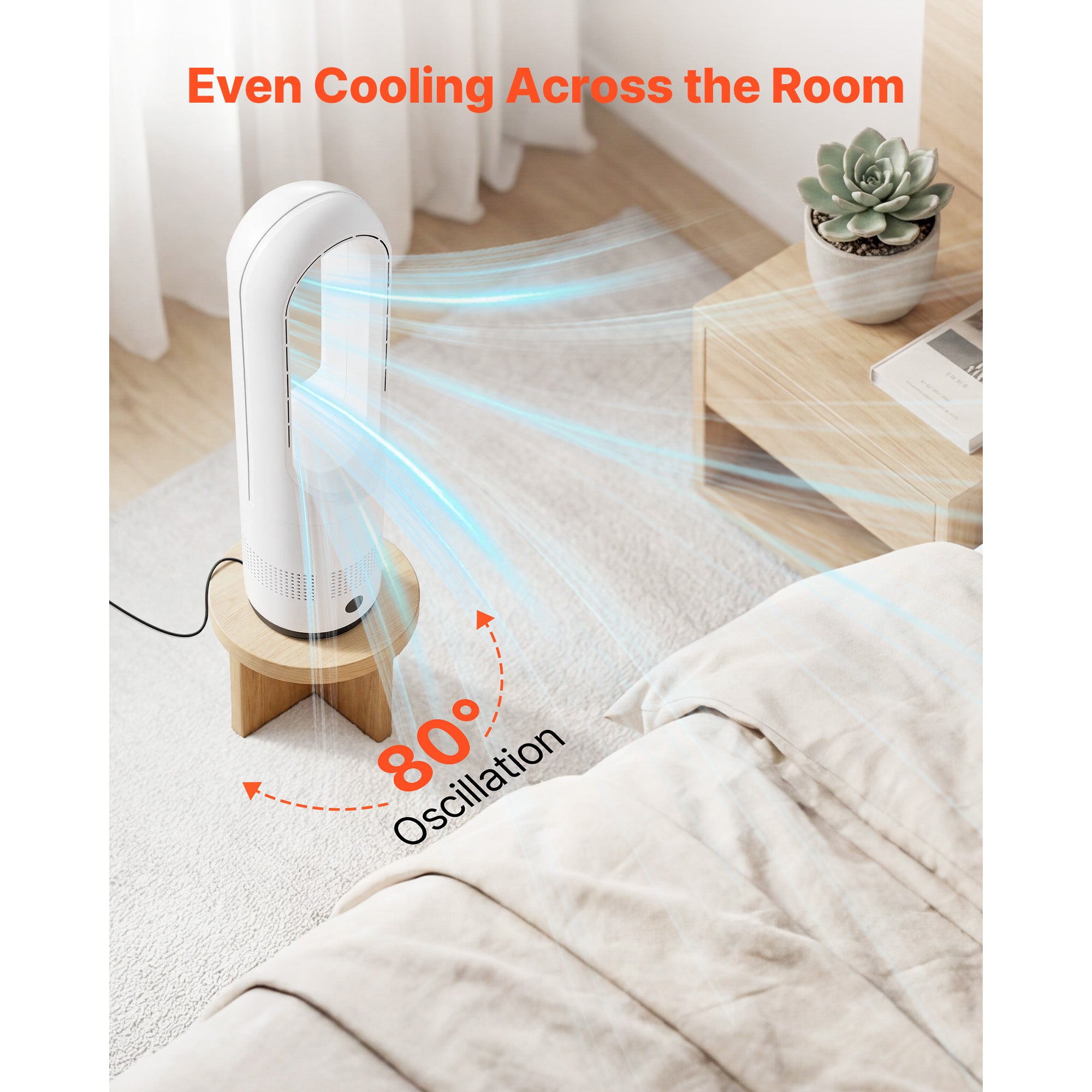 Bladeless Tower Fan with 80° Oscillation and Remote Control