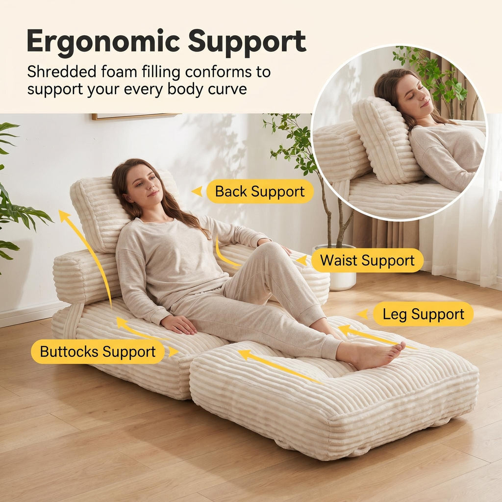 Boneless Foldable Floor Sofa Bed with Armrest & Pillows
