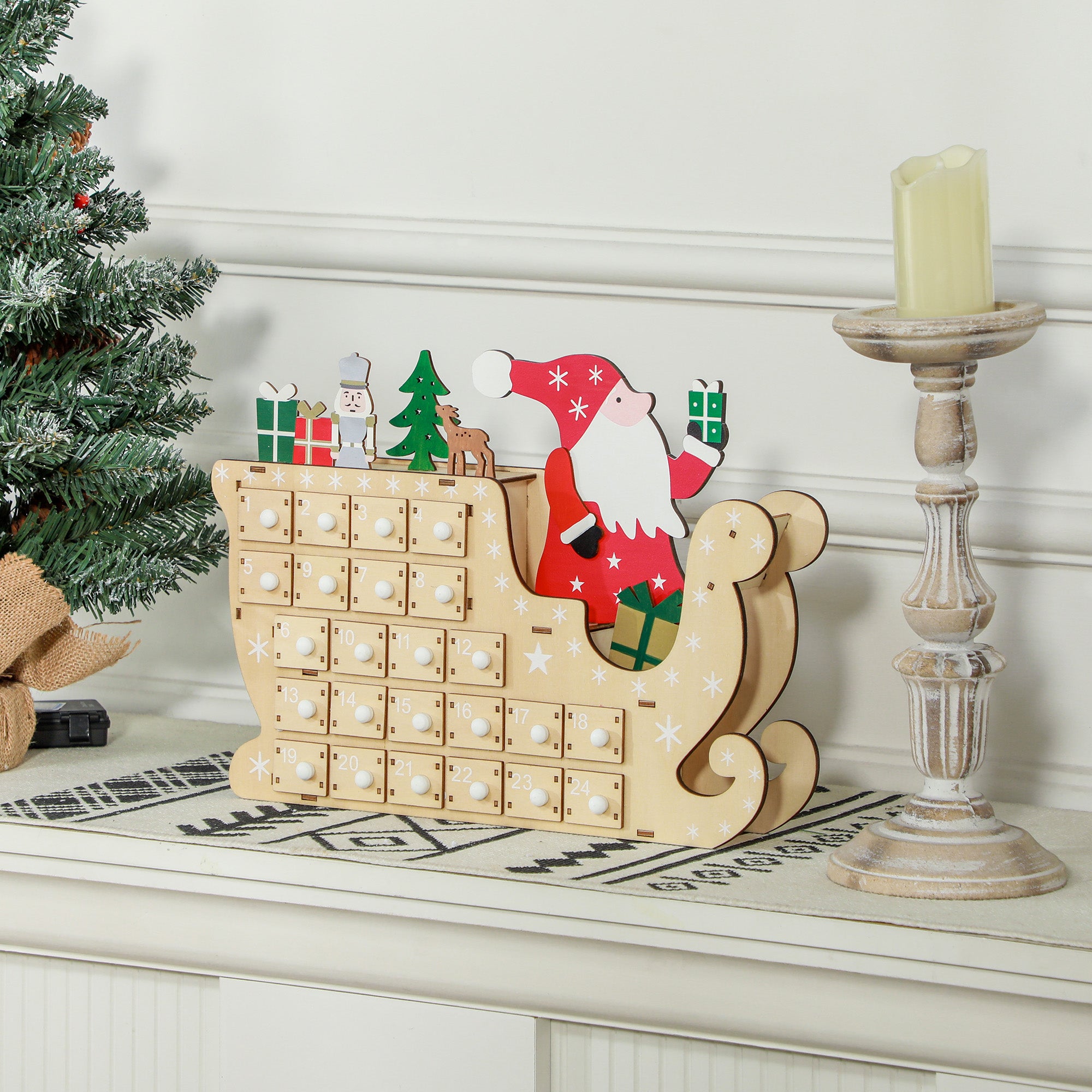 HOMCOM Christmas Advent Calendar with 24 Countdown Drawers