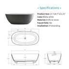 61'' Freestanding Bathtub - Resin Stone Soaking Bathtub