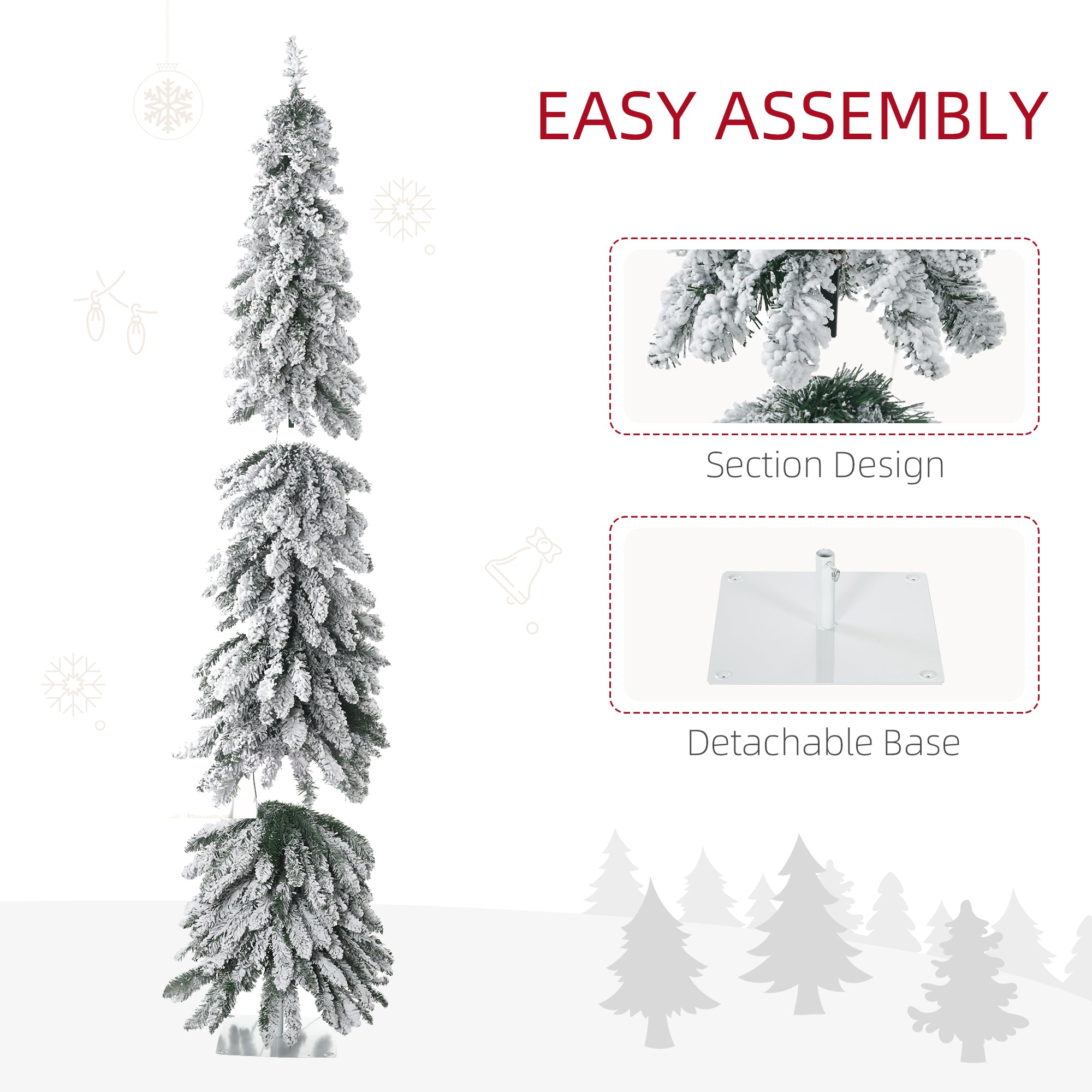 HOMCOM 6ft Tall Prelit Pencil Artificial Christmas Tree