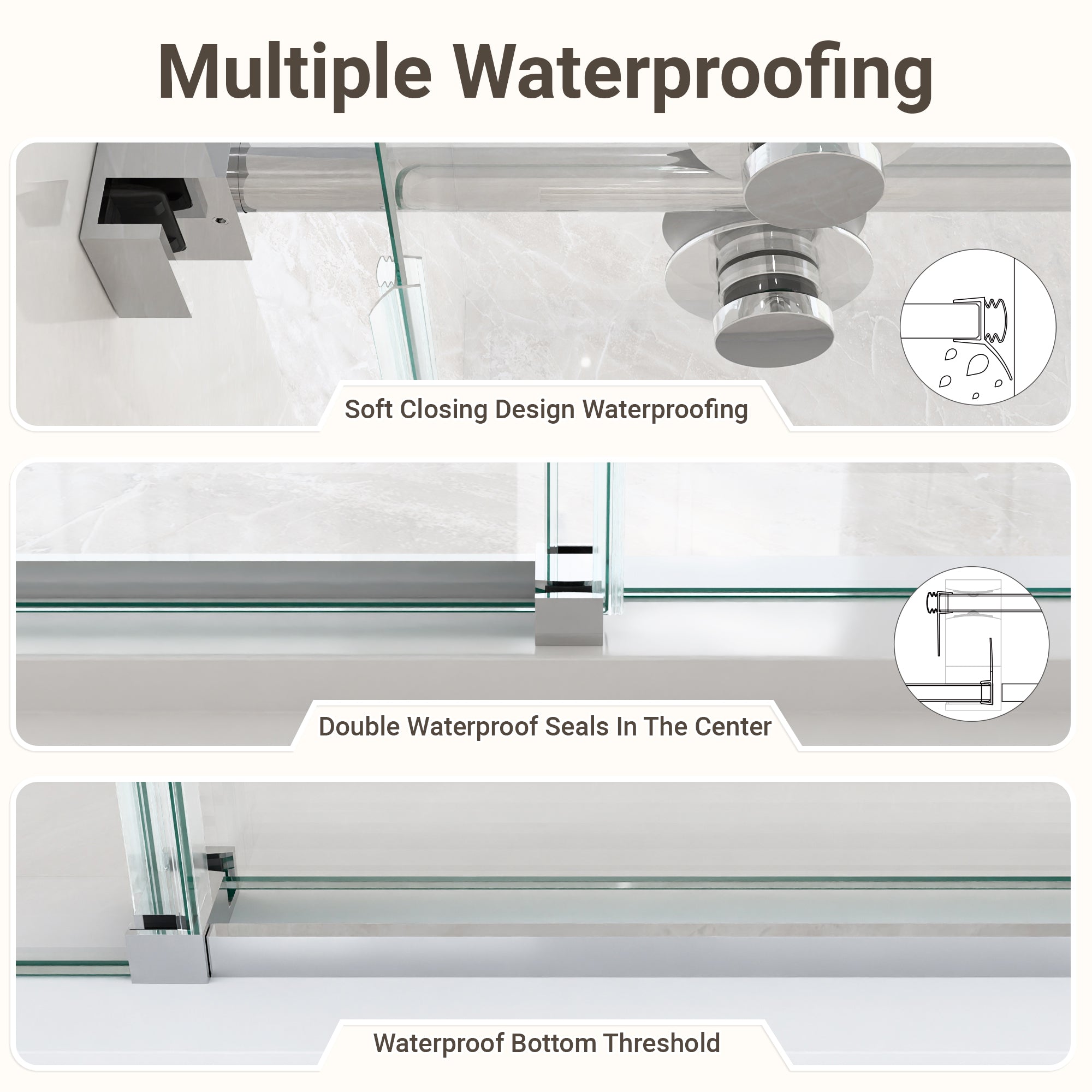 Frameless Single Sliding Shower Door – 5/16" Clear Tempered Glass