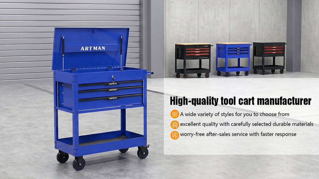 3 Drawers Multifunctional Tool Cart with Wheels and Steel Top