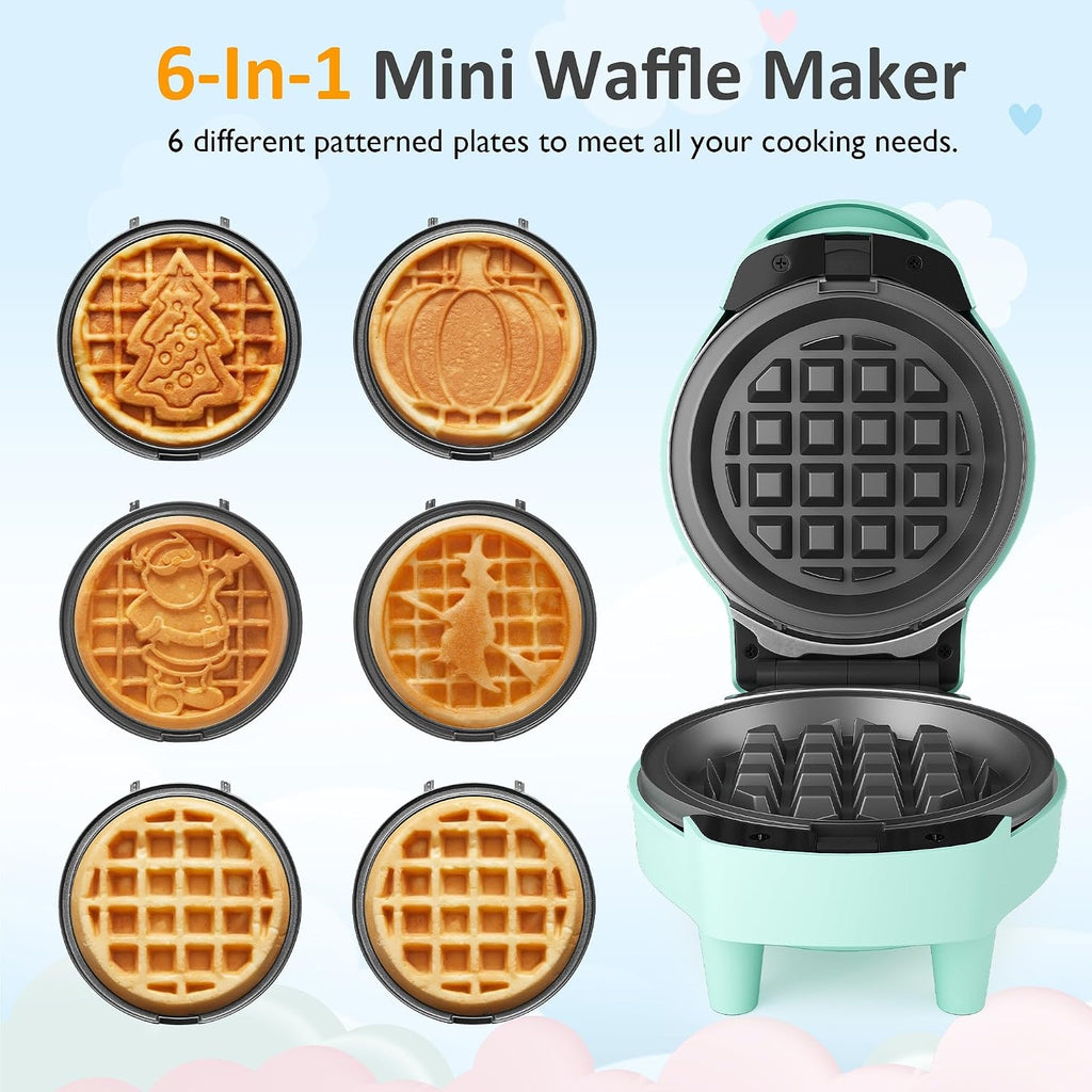 4" Kids Mini Waffle Maker with 6 Removable Plates