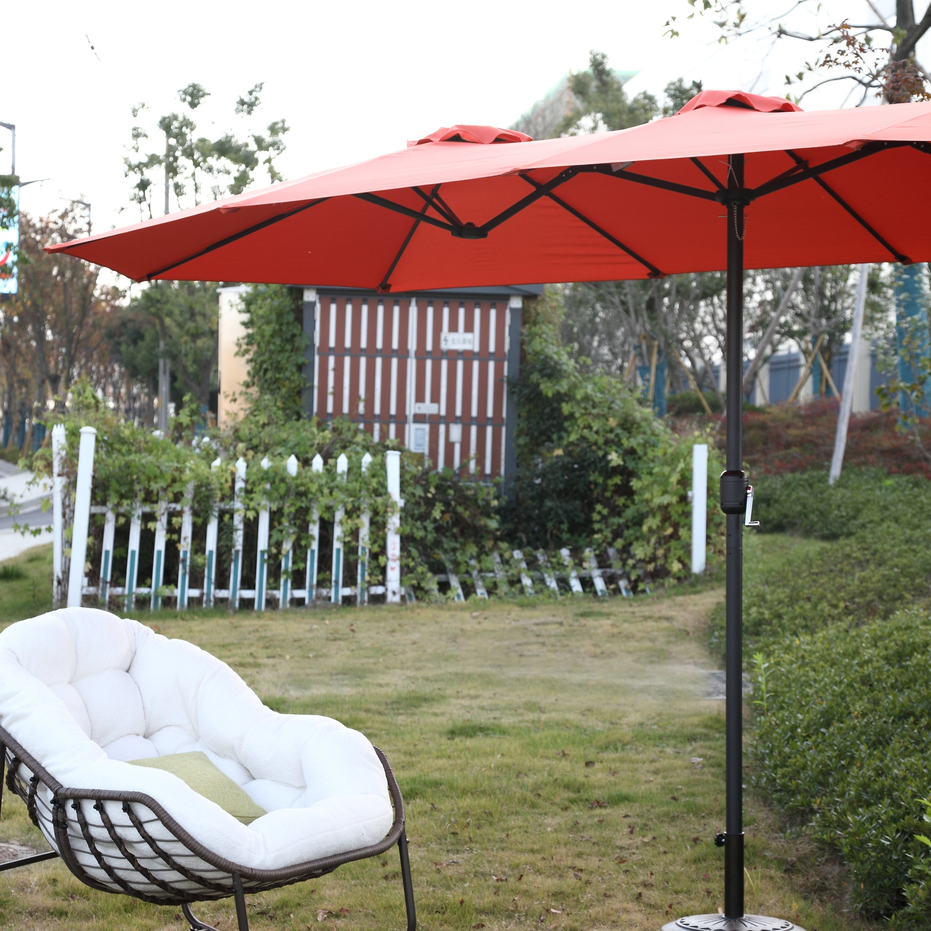 14.8 Ft Double Sided Outdoor Umbrella Rectangular Large with Crank (Orange)