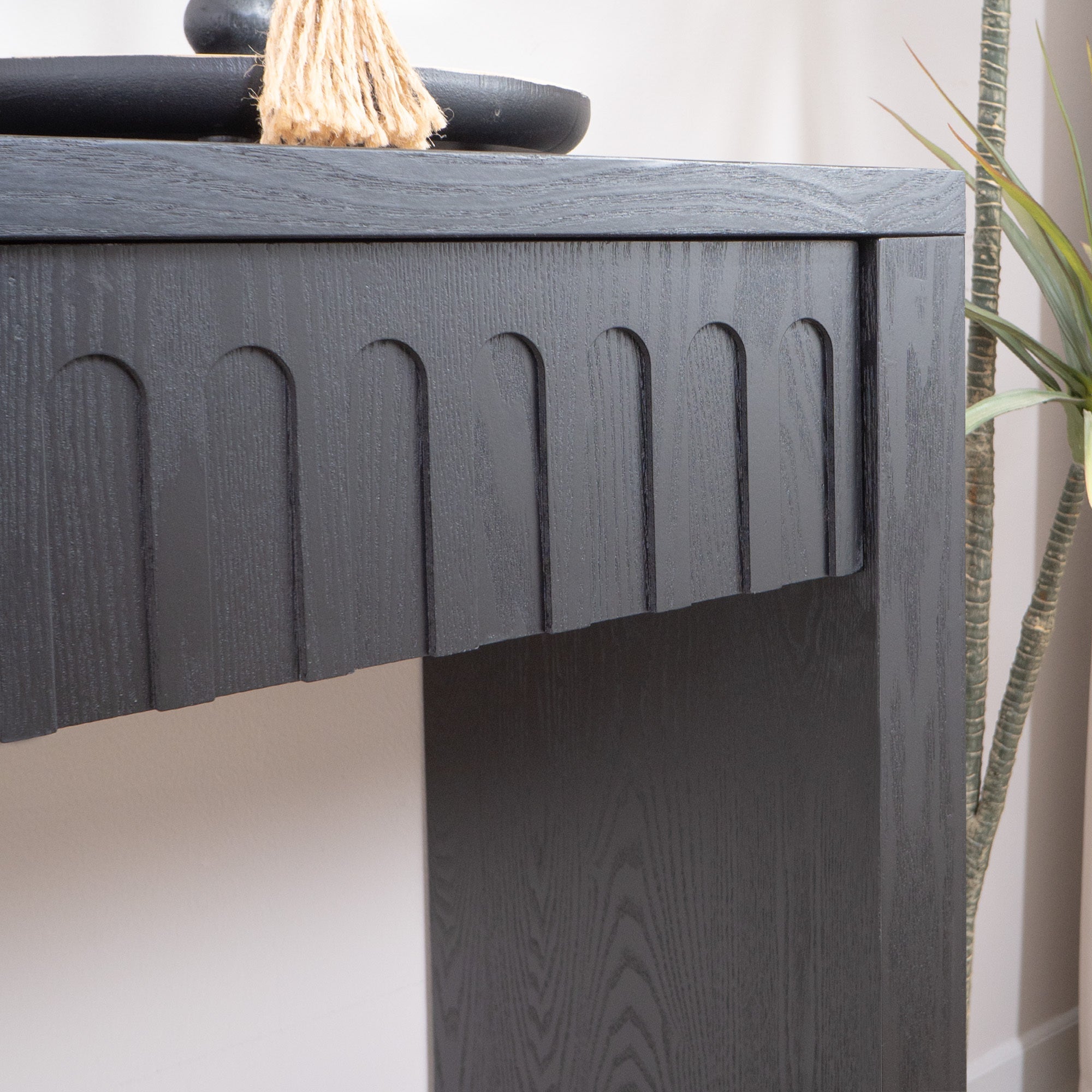 Modern Black Console Table with 4 Drawers – 59.2" Entryway Table with Storage