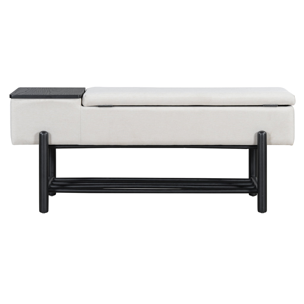 TREXM Farmhouse Upholstered Storage Bench with Hidden Compartment