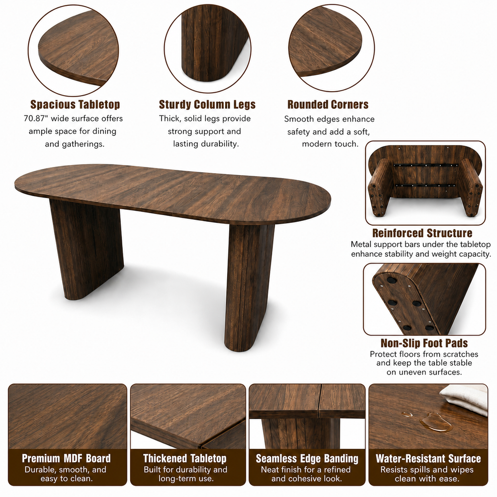 70.8" Oval Kitchen Table for 4-8 People