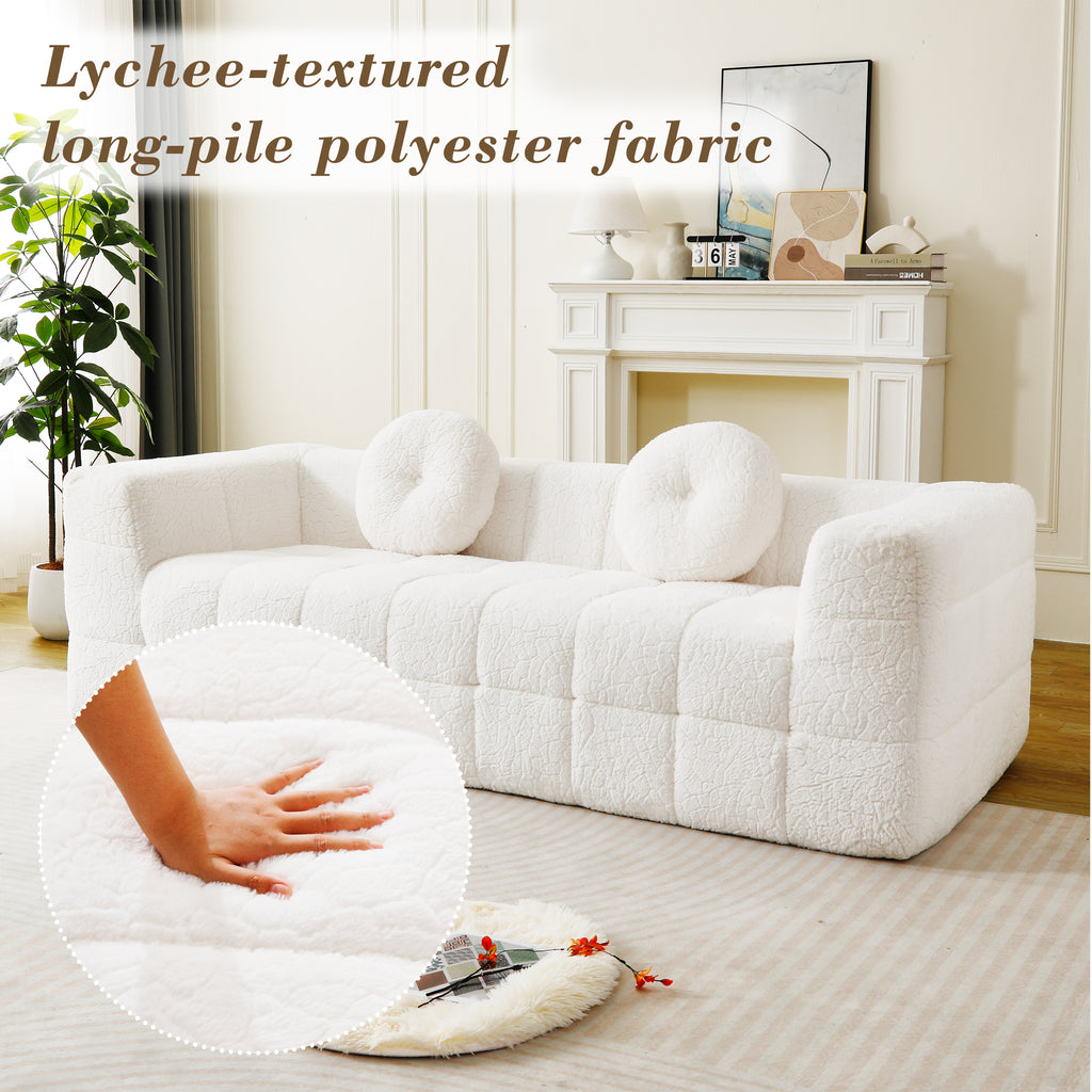 84.6-Inch Modern Boneless Couch with Two Circular Throw Pillows
