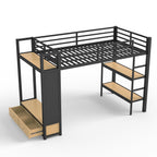 Twin XL Loft Bed Frame with Wardrobe, Metal Loft Bed