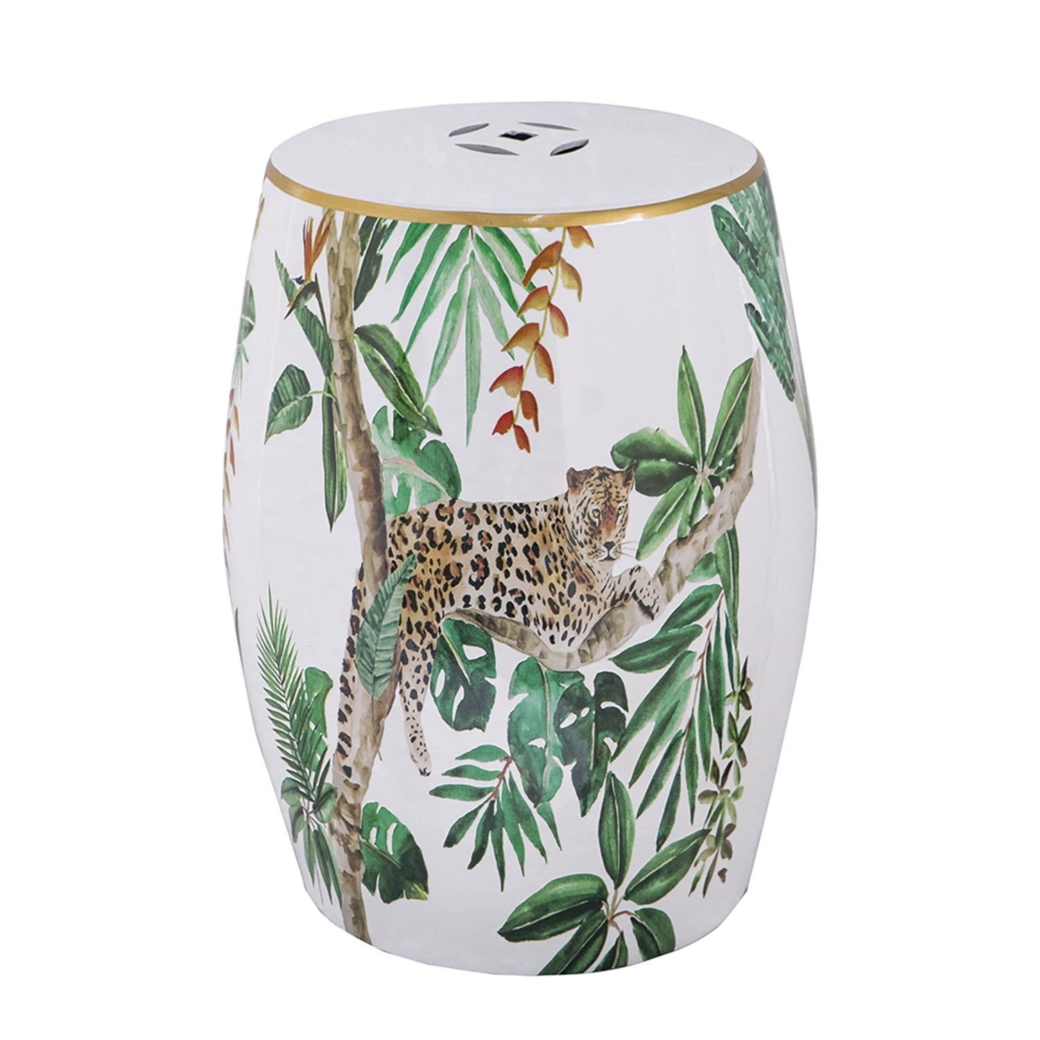 13x13x18" Ceramic Garden Stool - Jungle-Themed Accent Side Table