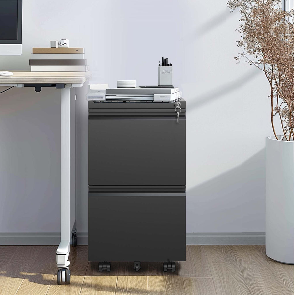 2 Drawer Metal Mobile File Cabinet, Rolling File Cabinet with Lock