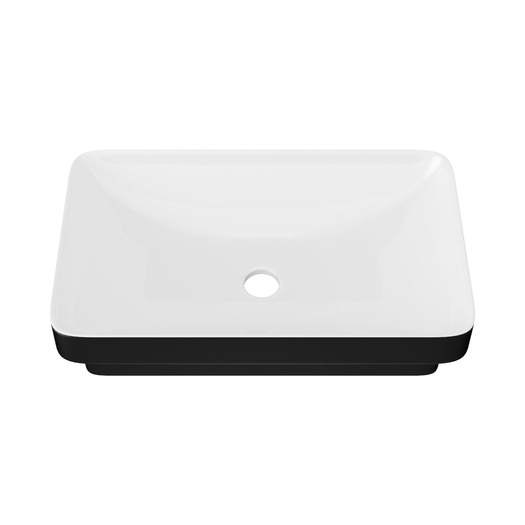 19"x12" White & Black Semi-Recessed Ceramic Bathroom Sink