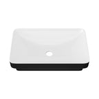 19"x12" White & Black Semi-Recessed Ceramic Bathroom Sink