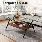 Rectangle Coffee Table with Tempered Glass Top