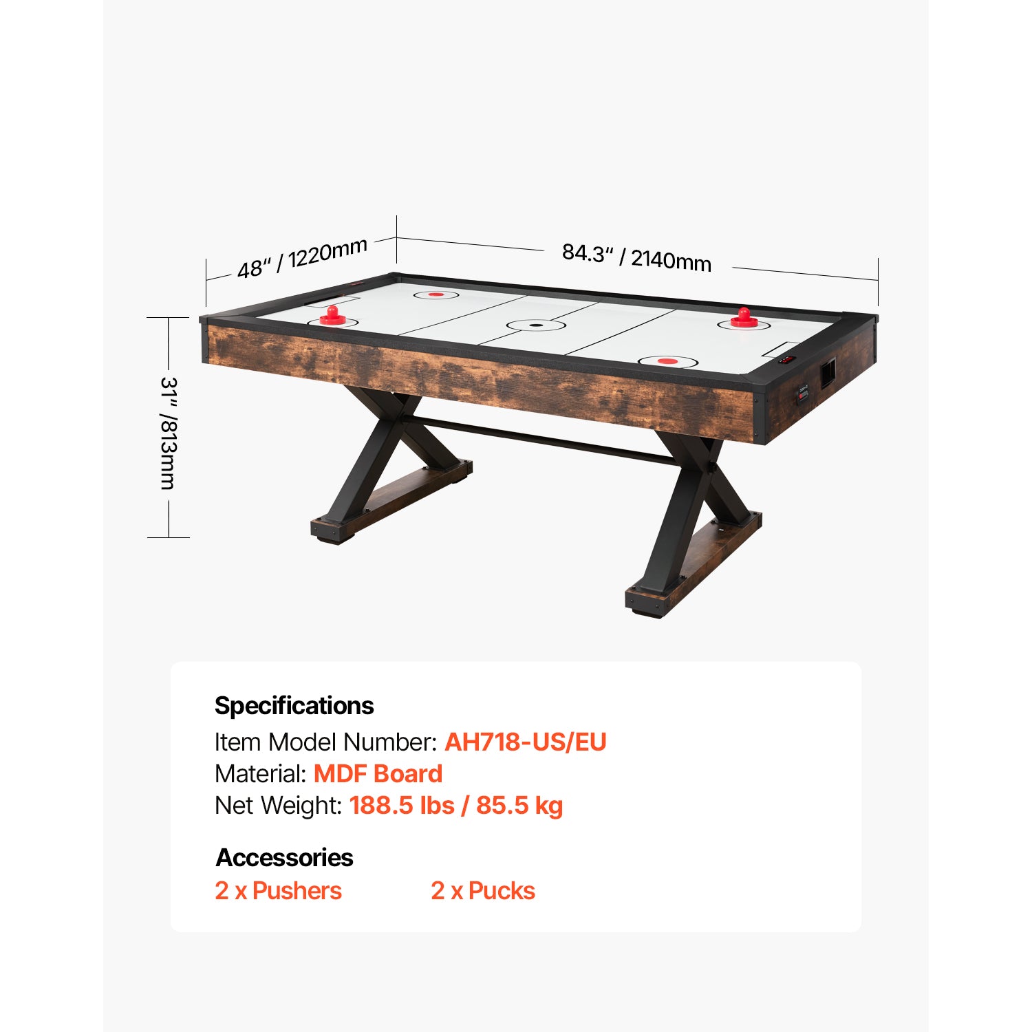 84" Air Hockey Table Air Powered Arcade Table