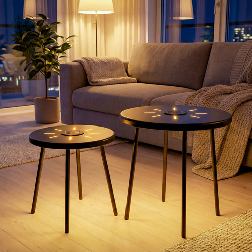 2-Pack Solar Powered Side Table Set with LED Light