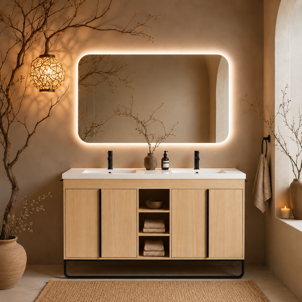 60" Freestanding Bathroom Vanity With Resin Double Sink