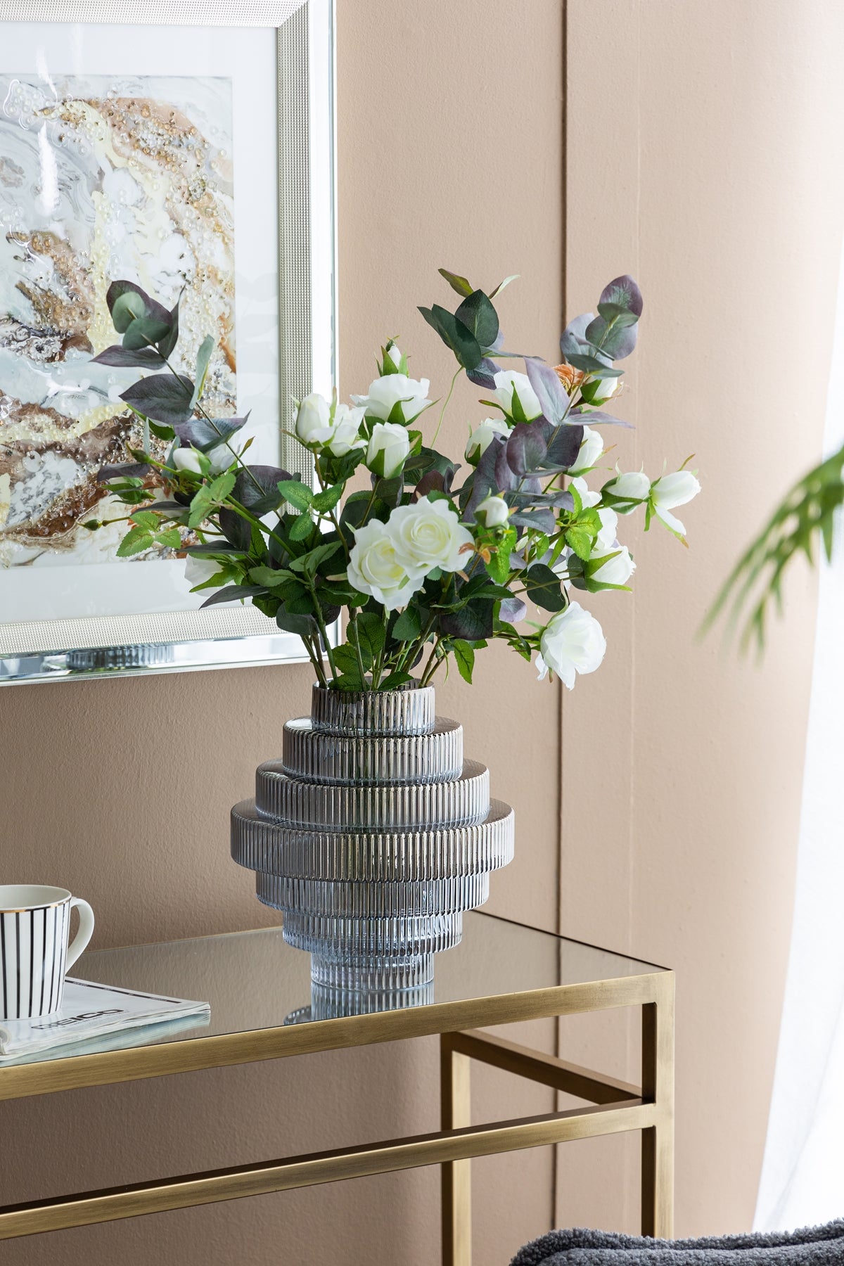 D9.1x9.8" Multi-Tiered Geometric Vase with Smoked Finish