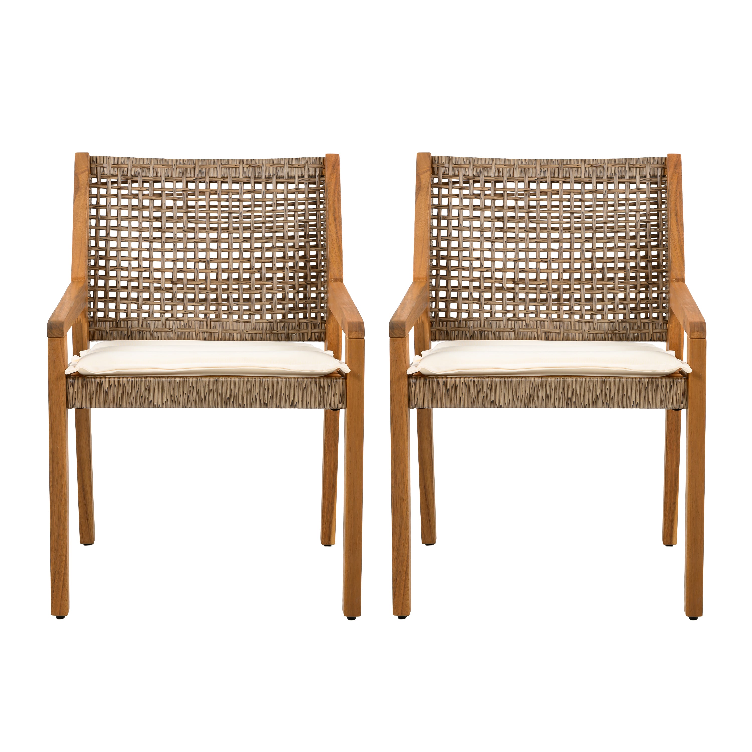 Outdoor Dining Chair Set - Acacia Wood and Wicker