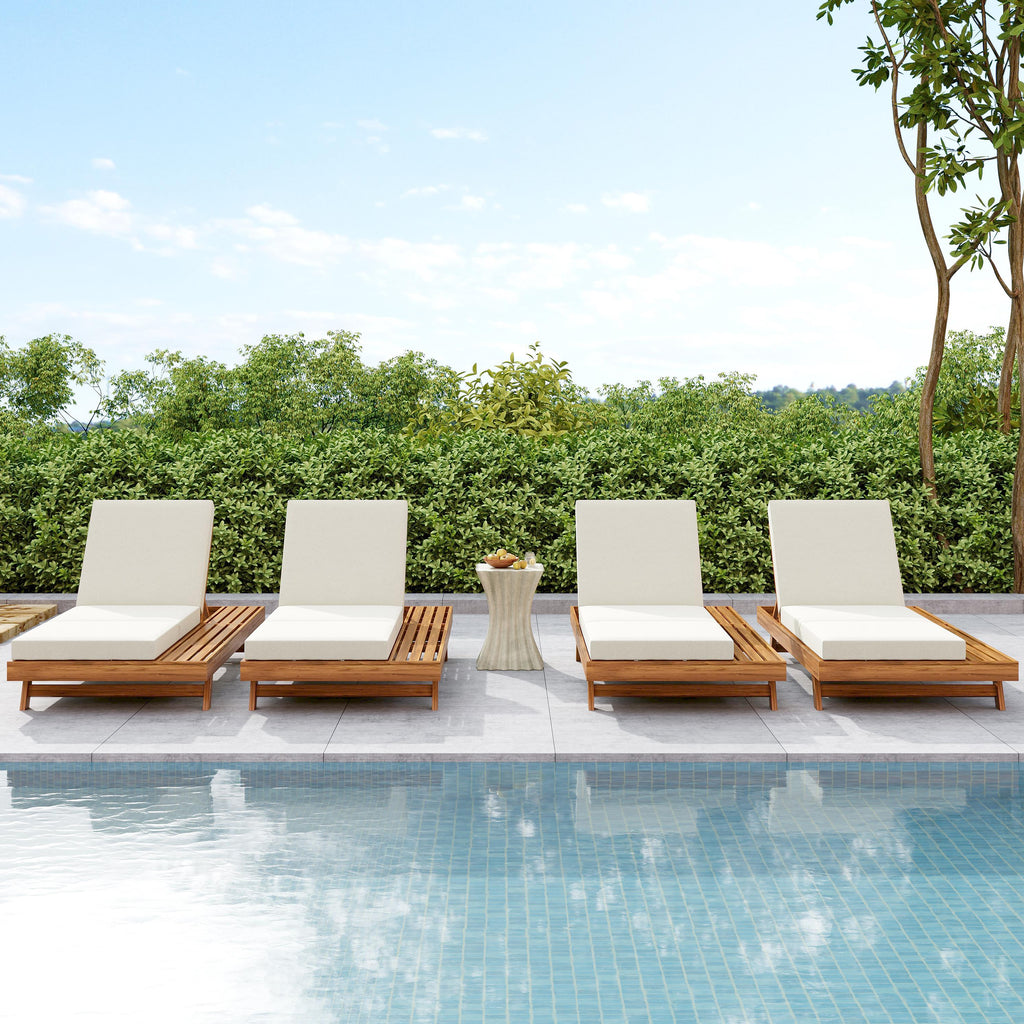 Lounge Chaise Set - Acacia Solid Wood with Lounge Cushion