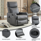 Grey Faux Leather Heat Massage Manual Recliner Chair
