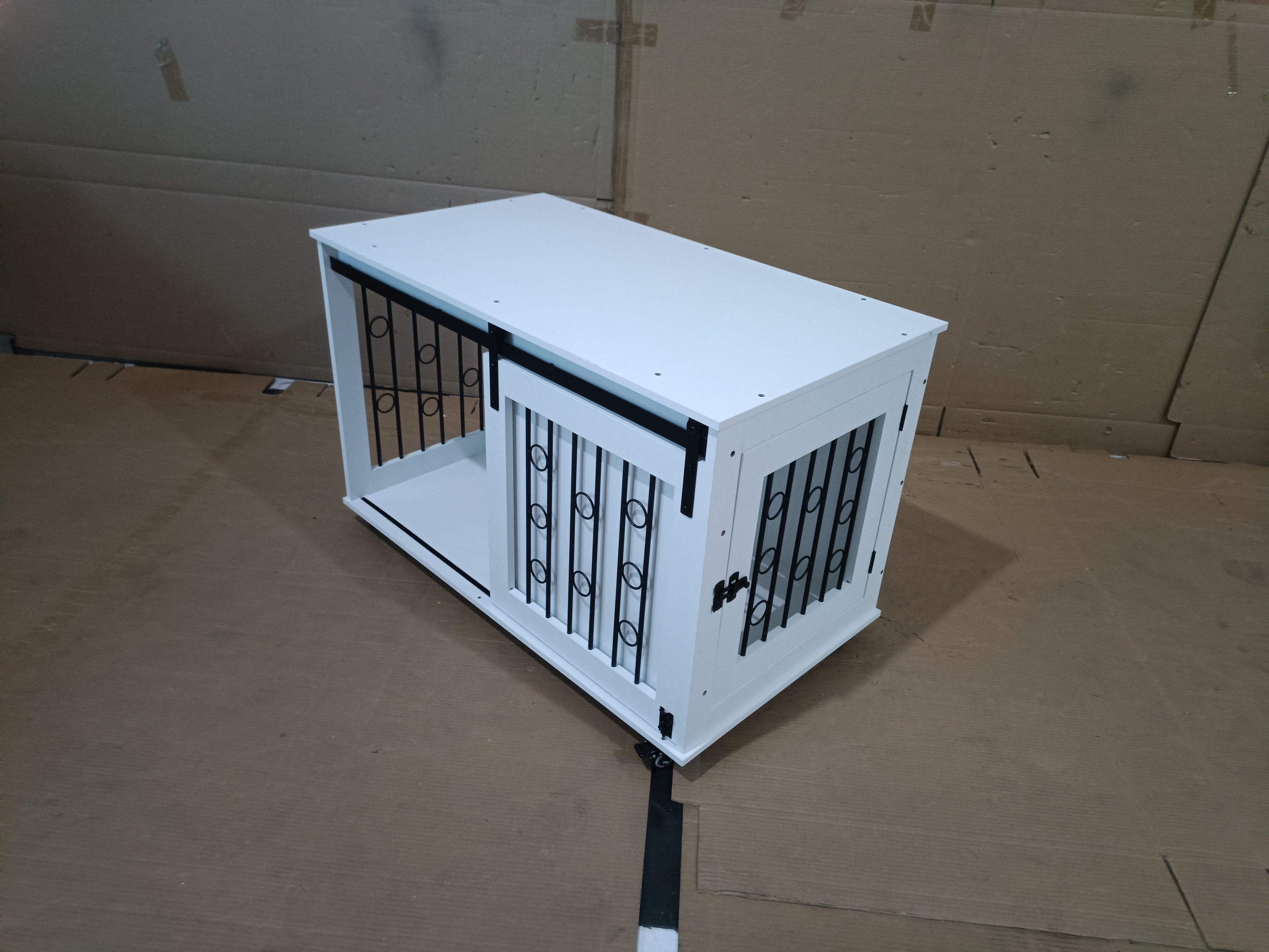 Modern Wooden Dog Crate Furniture with Sliding Barn Door