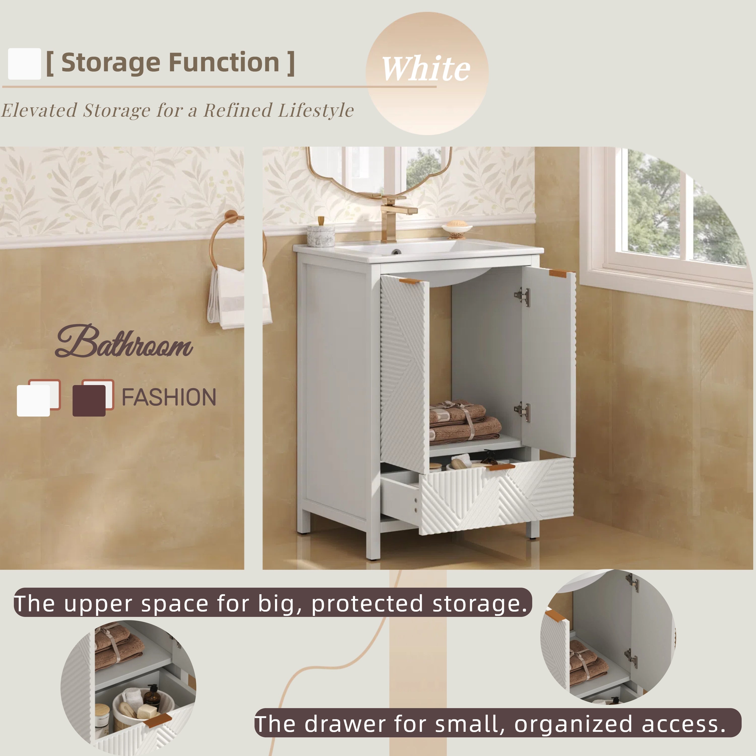 24 Inches Bathroom Vanity with Sink Combo