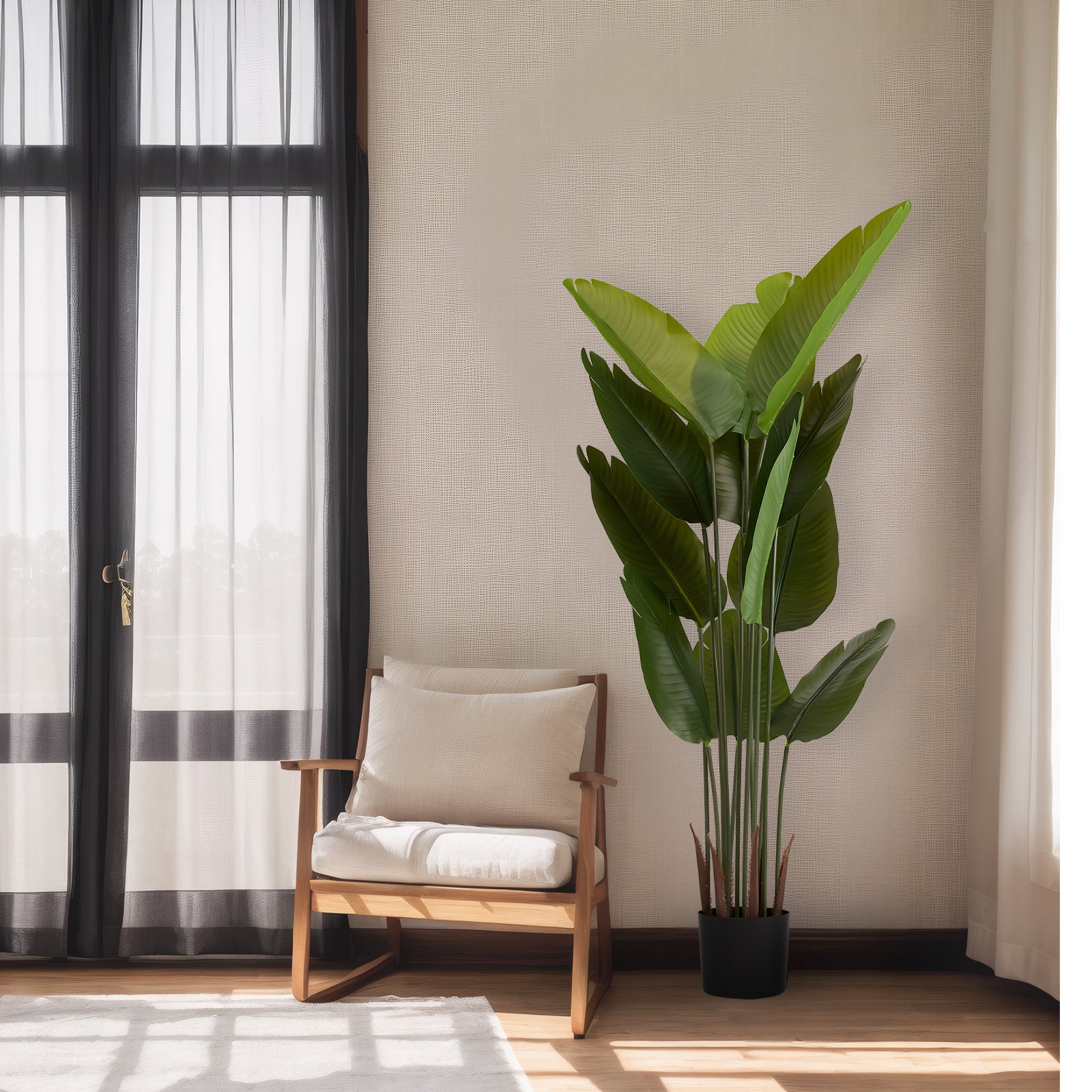 Artificial Bird of Paradise Plant - 5.2ft Tall Faux Tropical Palm Tree