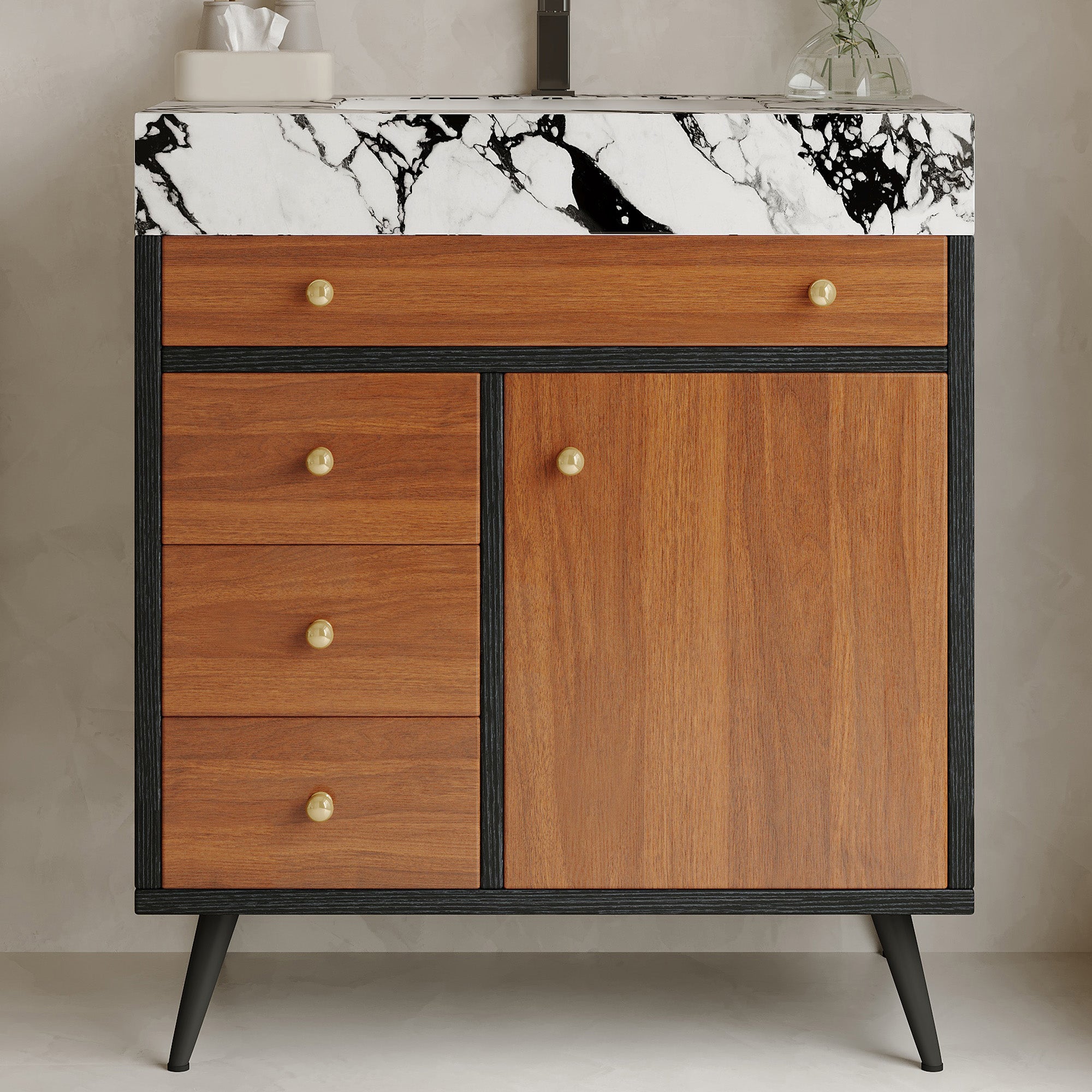Modern Free-Standing Bathroom Vanity with Ceramic Sink & Sintered Stone Top