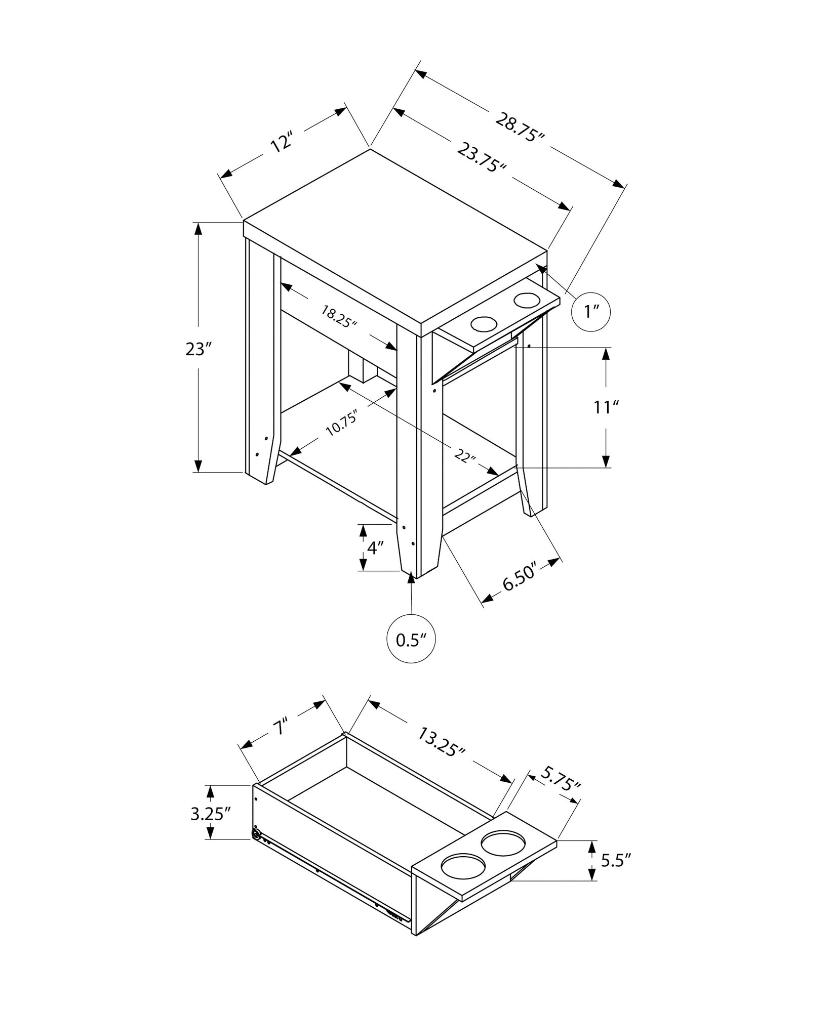 Accent Table with Storage for Living Room & Bedroom