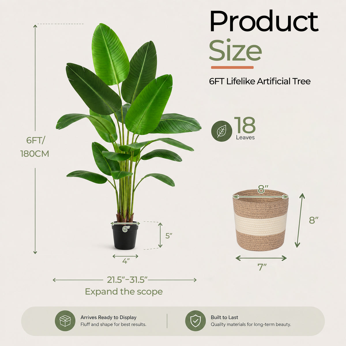 Bird of Paradise Artificial Plant, 6 Ft Tall, Green
