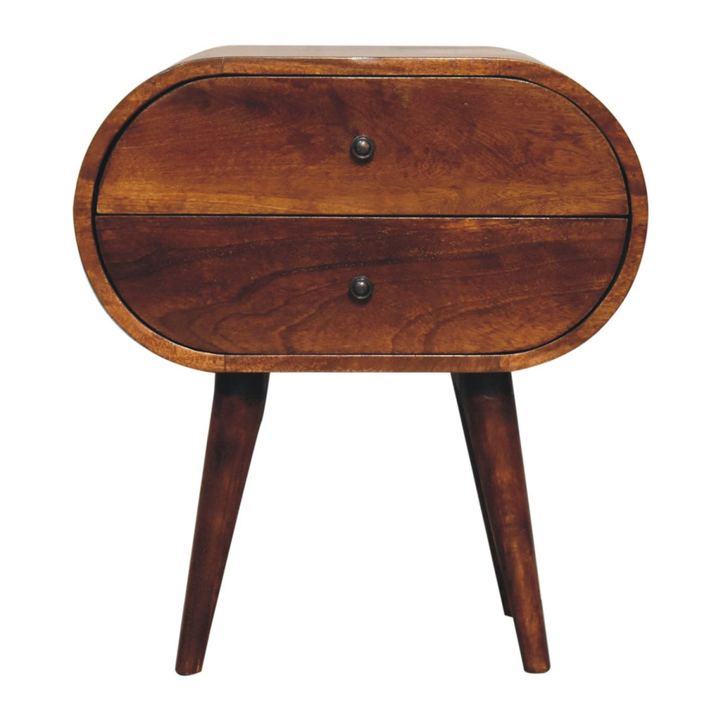 Solid Wood Large Chestnut Circular Bedside with 2 Drawers