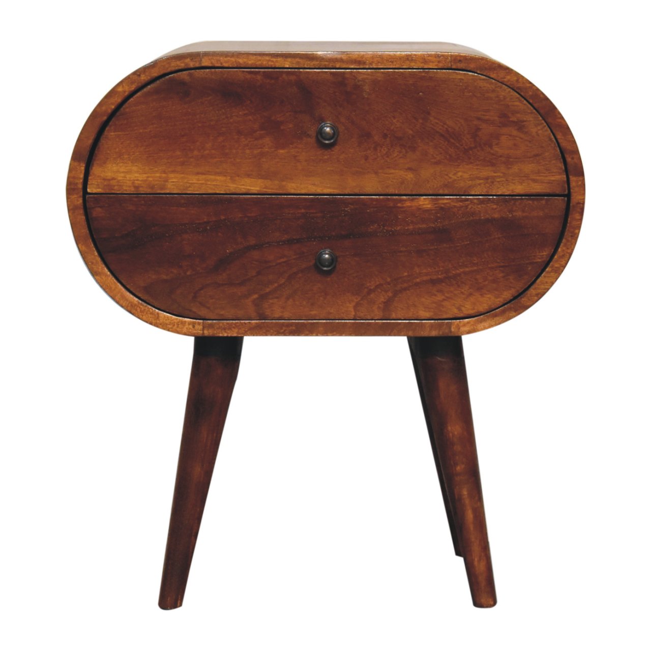 Solid Wood Large Chestnut Circular Bedside with 2 Drawers