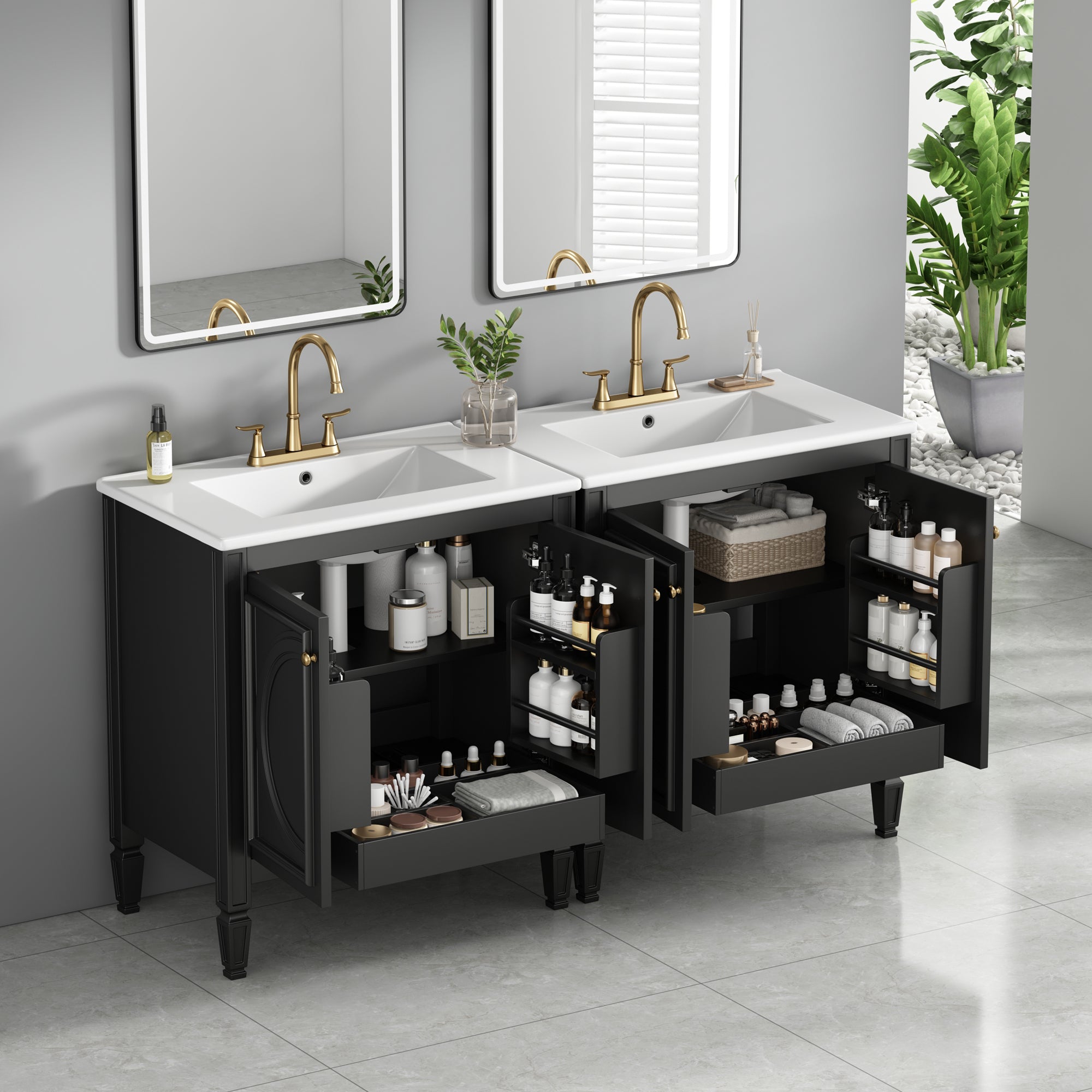 60" Bathroom Vanity with Double Sink Combo Set