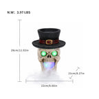 LED Light-Up Skull with Top Hat & Mist Maker Halloween Decoration