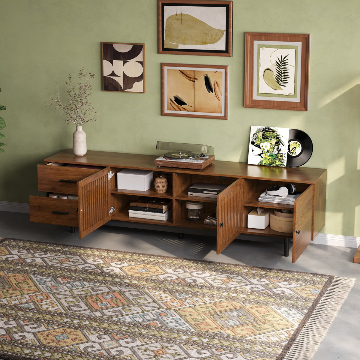 78-Inch TV Stand for 75–85 Inch TVs, Walnut MDF Media Console with Soft-Close Drawers