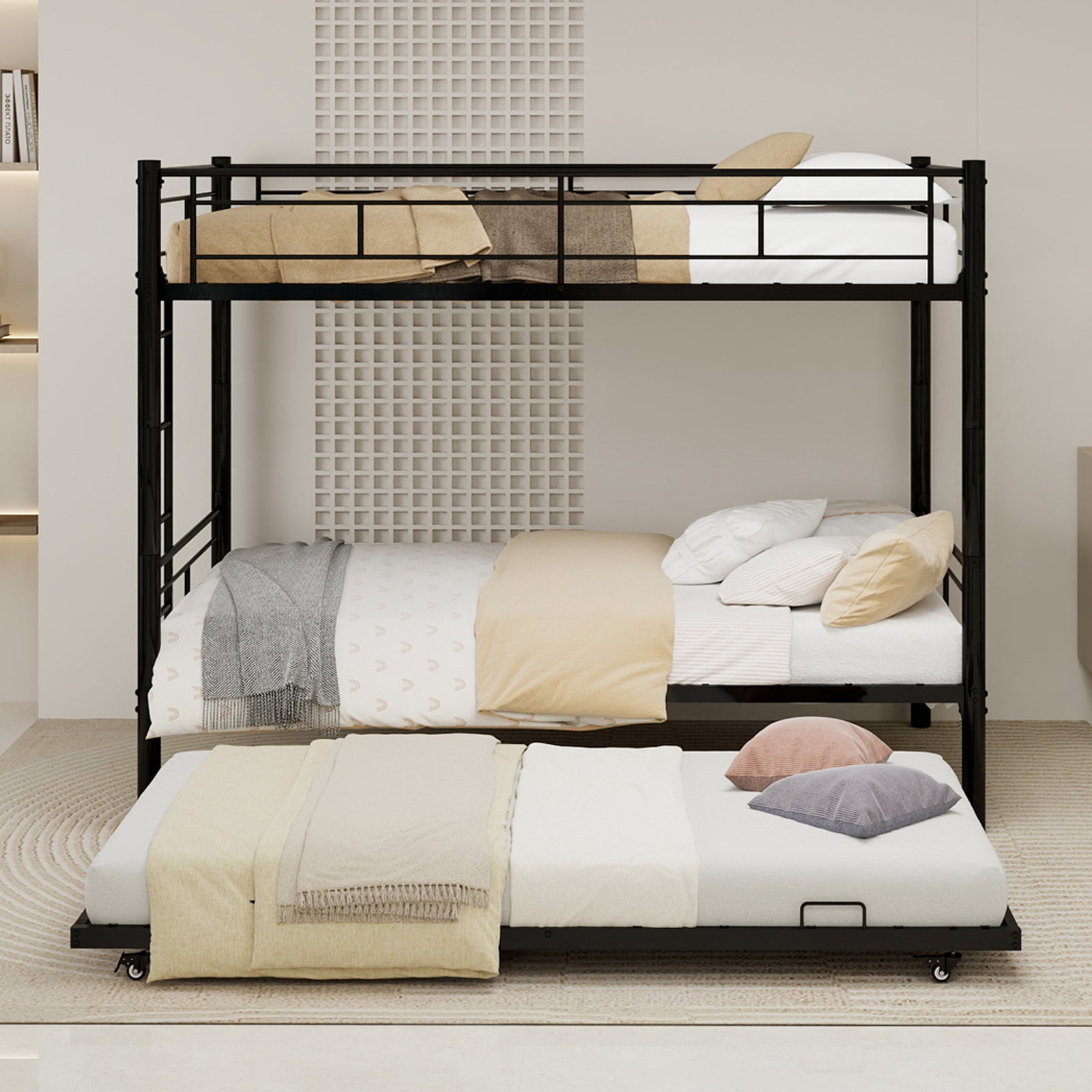 Black Twin Metal Triple Bunk Bed – Space-Saving and Modern