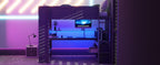 Wood Full Size Gaming Loft Bed with Desk, Storage Shelves, and LED Lighting