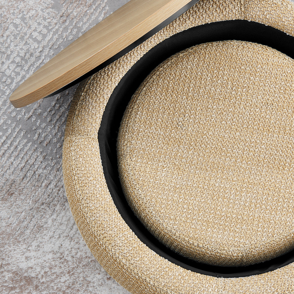 Round Storage Ottoman, Woven Rattan Fabric