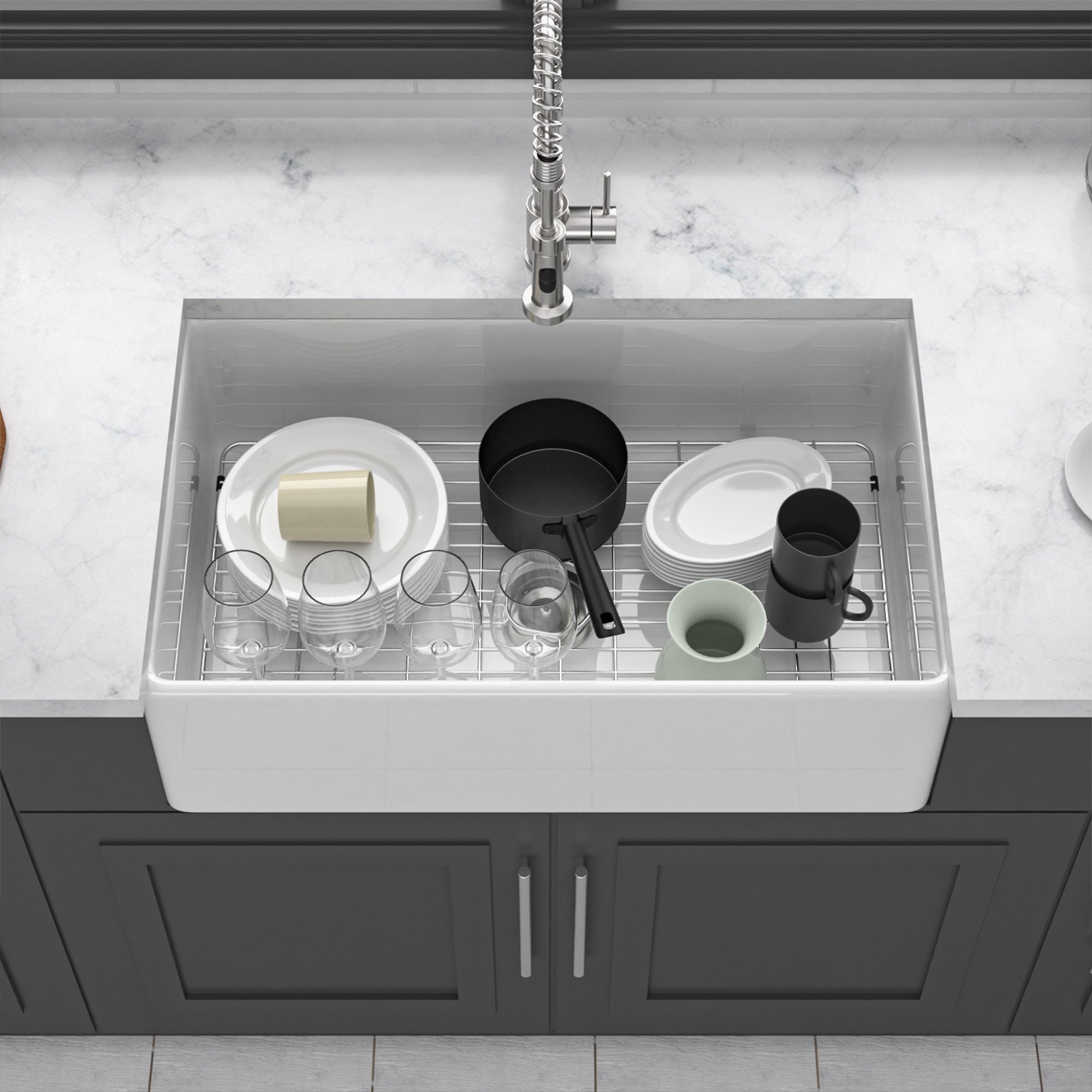 White Kitchen Sink - 33 x 18 x 10 Inch