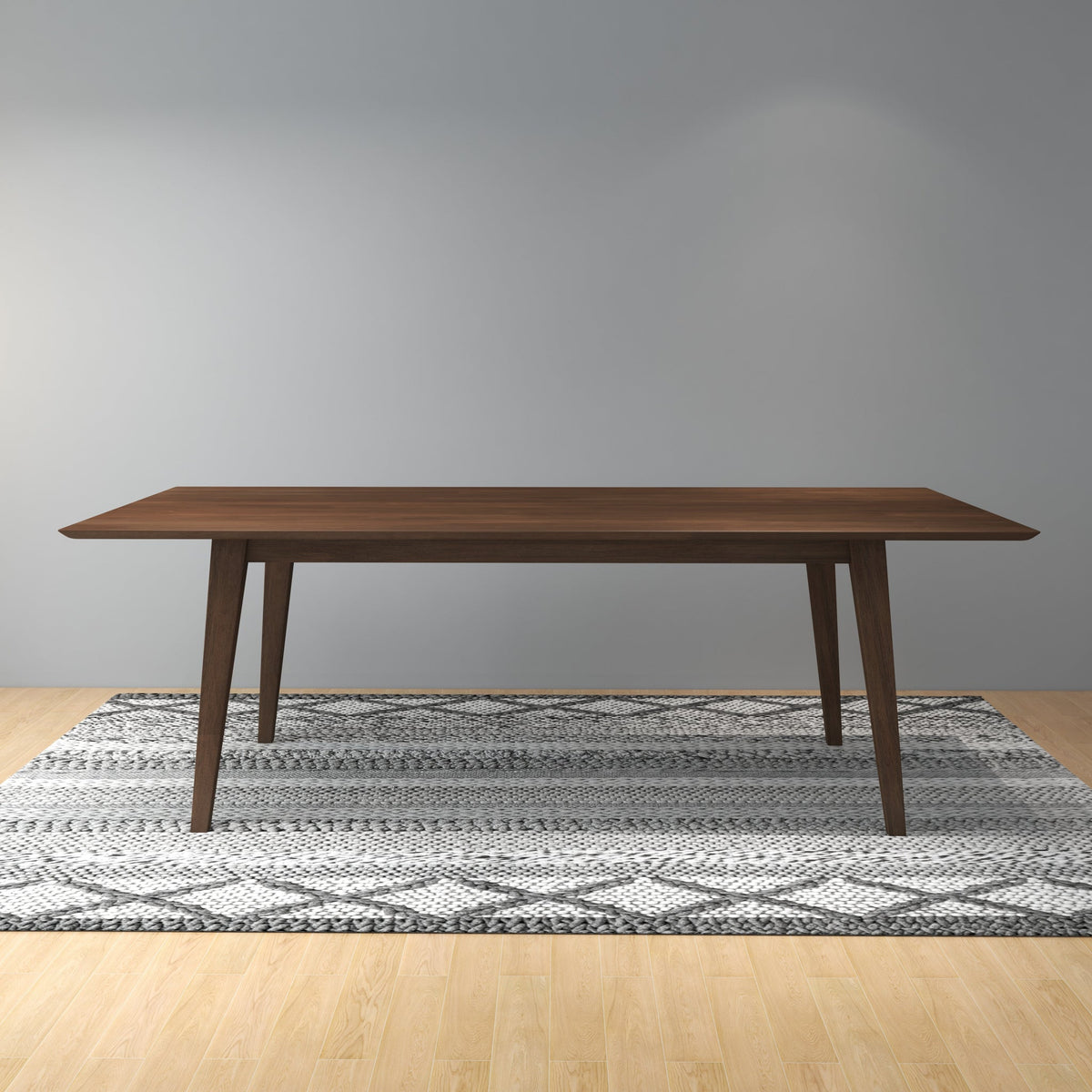 Levi Mid-Century Solid Wood Dining Table Set, 86-Inch Rectangular with 6 Leather Chairs, Brown